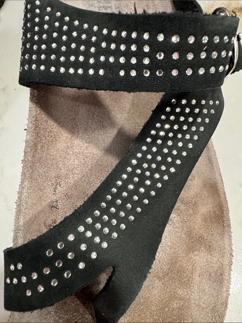 MEPHISTO “Helena Spark” black nubuck slide sandals, rhinestones on straps, 8 - Picture 13 of 16